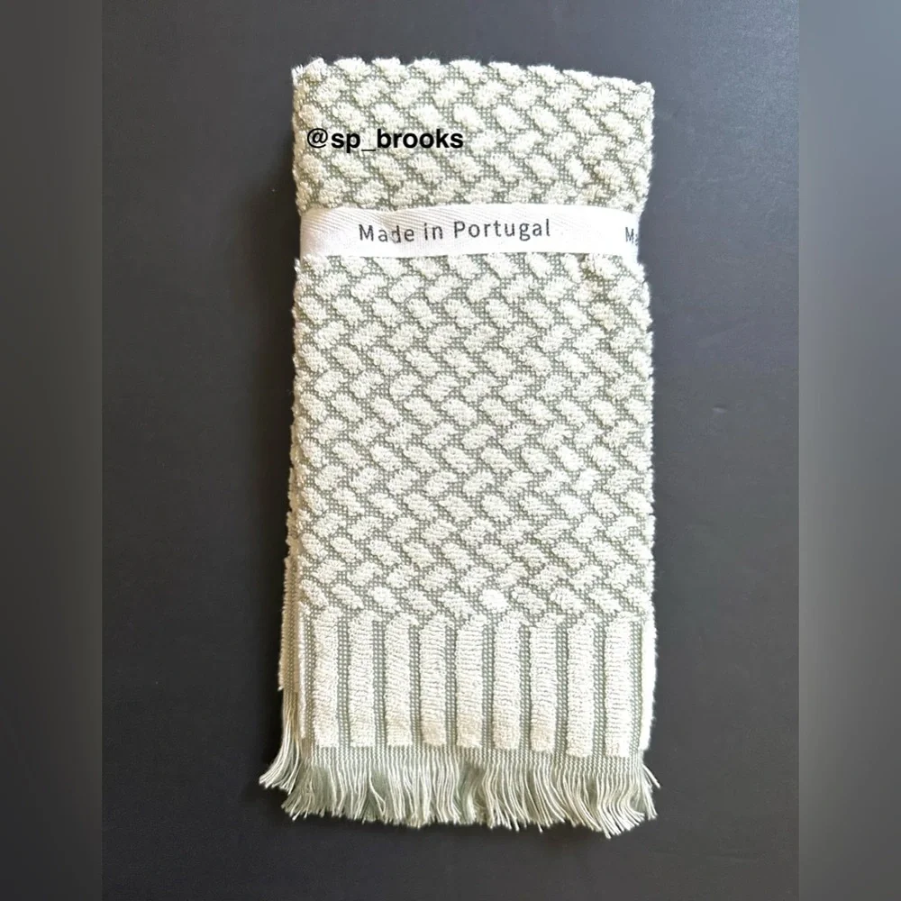 🎁6PC BIANCA Bath Towel Set - Cotton Textured Woven & Terry - Green & Cream
